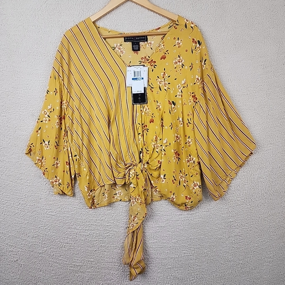 Forever 21 Yellow Bell Sleeve Blouse with Tie Front